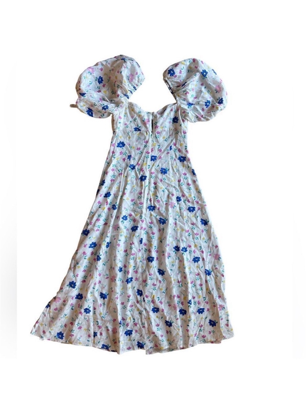 Girls White Floral Puff-Sleeve Dress